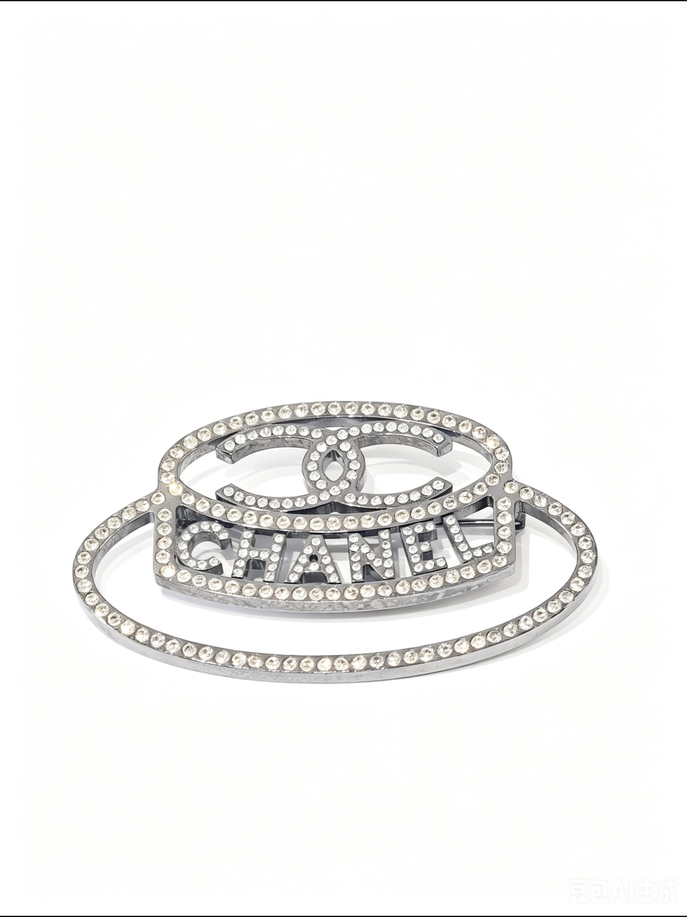Chanel Oval CC Logo Strass Brooch